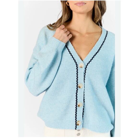 Pink Lily Cardigan Sweater Size M/L pastel Blue Prep Ivy League CURRENT STYLE - Picture 2 of 10